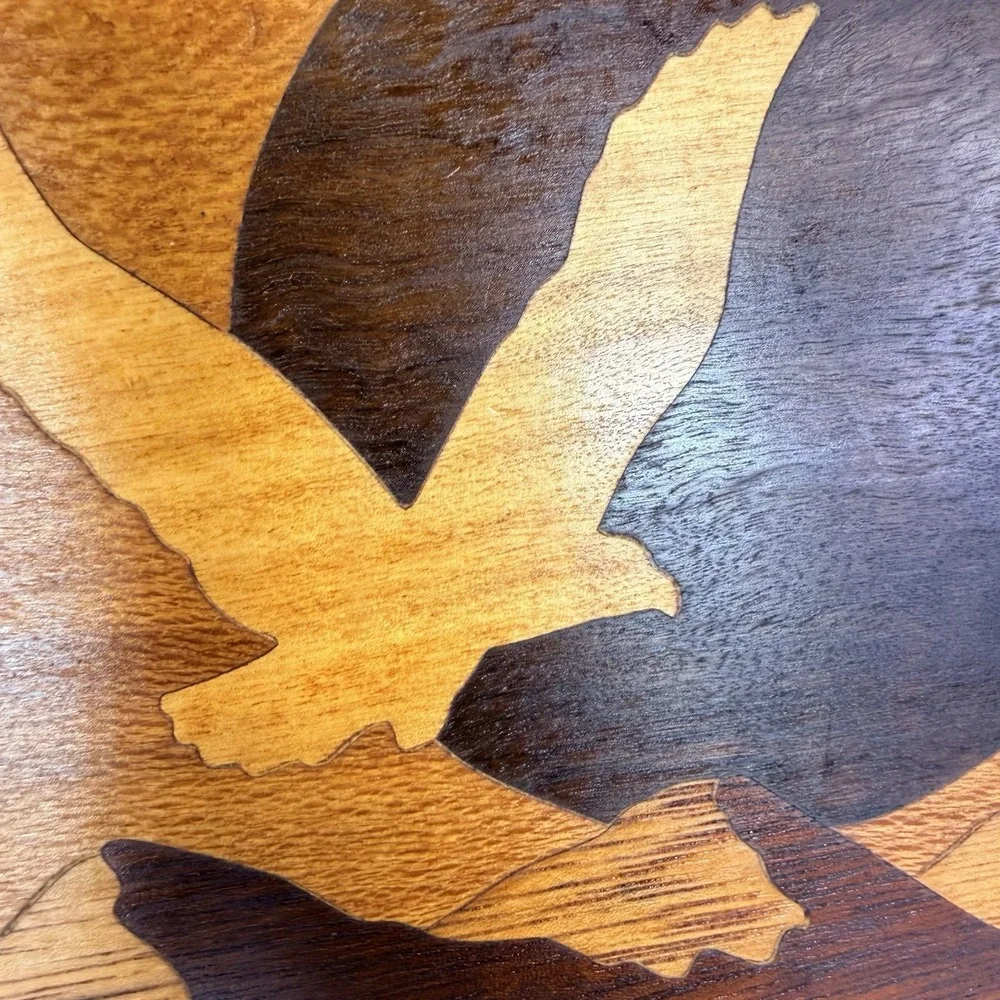 Marquetry Flying‎ Eagle Sunset Scene Over Mountains Wall Art Vintage 11